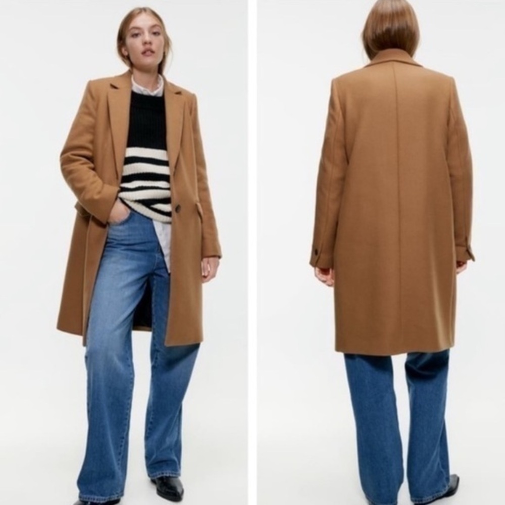 Zara Coat Wool Mid-Length in Camel Tan Brown